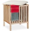 Relaxdays Pouf per Bagno Portabiancheria, Sgabello Contenitore, 40 L, Raccogli Biancheria, 51x41x41 cm, Naturale/Bianco