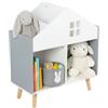 Relaxdays Scaffale per Bambini Relaxdays a Forma di casetta, 6 Ripiani, 65,7 x 60 x 30 cm, Contenitore cameretta, Bianco/Grigio