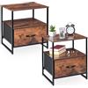 Relaxdays Comodini Camera da Letto, Set 2 Tavolini Laterali da Divano, con Cassetto, HLP: 50x45x42,5 cm, Nero Marrone