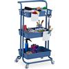 Relaxdays Carrello da Cucina con Ruote, 3 Ripiani, 2 Freni, Portaoggetti per Bagno e Ufficio, HxLxP 86x43x42 cm, Blu