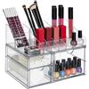 Relaxdays Portatrucchi, Organizer con 14 Scomparti e 3 Cassetti, Contenitore Make-Up e Rossetti, Plastica, Trasparente