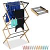 Relaxdays Stendibiancheria Pieghevole, Stendino Verticale a Torre, 11 Aste, Mollette, 105x43-75x37 cm, bambù e Acciaio