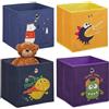 Relaxdays Set da 4 Contenitori per Giochi dei Bambini, Scatole Portagiochi con Animali e Mostri, 30x30x30 cm, Colorato