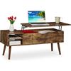 Relaxdays Tavolino da Divano con Ripiano Apribile, Tavolo Basso con 2 Scomparti Laterali, HLP: 45 x 108 x 40 cm, Marrone