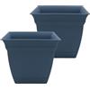 The HC Companies Vaso quadrato Eclipse da 25,4 cm, con sottovaso, per interni ed esterni, per fiori, verdure, erbe, blu ardesia (confezione da 2)