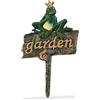 Relaxdays Cartello da Giardino con Scritta Garden, Ghisa, HxL 27,5 x 15,5 cm Paletto Decorativo con Ranocchio, Colorato