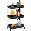 Relaxdays Mobile Salvaspazio, Scaffale su Ruote con 3 Ripiani, Carrello per Bagno e Cucina, 62 x 41,5 x 23,5 cm, Nero