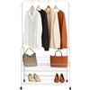 Relaxdays Stand Appendiabiti con Ruote, Asta Appendi Abiti per Attaccapanni, Ganci, 2 Ripiani, HLP: 165x90x30 cm, Bianco