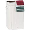 Relaxdays Cesto Portabiancheria Bambù, Pieghevole, con Manici e Coperchio, Sacco Interno, 70 L, HxØ: 63x36 cm,Bianco