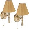 Relaxdays Applique con Paralume in Tessuto, Set 2 Lampade da Parete, Interruttore a Corda, E14, HLP: 28x16x19 cm, Ottone