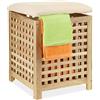 Relaxdays Pouf Portabiancheria, Sgabello Contenitore in Legno di Noce, Bagno, HLP: 50x39x39 cm, 45 l, Marrone Naturale