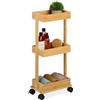 Relaxdays Mobile da Bagno con 3 Ripiani, Mobiletto su Ruote, Carrello da Cucina, 71,5x31x18 cm, Scaffale bambù, Naturale