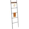 Relaxdays Scala Porta Asciugamani Bagno, Scaletta a 4 Pioli Portasciugamani e Ganci, Acciaio, 160,5x44 cm, Nero Marrone