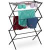 Relaxdays Stendibiancheria Verticale, Stendino Pieghevole a Torre con 11 Aste per Vestiti, 105x73x37 cm, Metallo, Nero