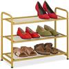 Relaxdays Scarpiera Ingresso, Mobiletto Portascarpe con 3 Ripiani per 6 Paia di Scarpe Salvaspazio, 48x60x25 cm, Oro