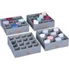 Relaxdays Set da 4 Organizer per Cassetti Biancheria, Box per Armadi, per Mutande, Calze, Cravatte e Cinture, Grigio