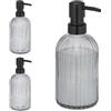 Relaxdays Dispenser di Sapone Liquido in Vetro, Set da 3, Testa a Pompa, Ricaricabile, Dosatore Portasapone 400 ml, Nero