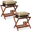 Relaxdays Portavaligie da Camera Pieghevole, Set da 2, Reggi Valigia in Legno, 2 Ripiani, Hotel, 54x66x45 cm, Naturale