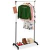 Relaxdays Stand Appendiabiti da Terra con Ruote, Attaccapanni Appendi Abiti, Regolabile 91-156x76x40,5 cm, Nero/Argento