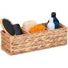 Relaxdays Cesto Portaoggetti in Giacinto d'Acqua, Cesto Intrecciato a 3 Scomparti, HLP 13x42,5x15 cm, da Bagno, Naturale