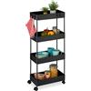 Relaxdays Carrello da Cucina Ruote, 4 Ripiani, Carrellino Portaoggetti per Bagno, Cibo o Detersivi, 93x40x22 cm, Nero