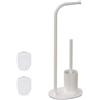 Relaxdays Piantana Portarotolo e Scopino, Portascopino da Bagno, Porta Rotolo Carta Igienica, HLP: 64,5x23x17 cm, Bianco