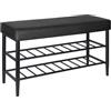 Relaxdays Poltroncina portascarpe Relaxdays, Seduta Imbottita in Ecopelle, 2 Ripiani per 6 Paia di Scarpe, Nero