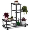 Relaxdays Scaffale Portapiante con Rotelle, 60,5 x 61,5 x 26 cm, a 4 Ripiani, in Acciaio, Portafiori e Portavasi, Nero