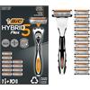 BIC Hybrid 5 Flex Rasoio da Uomo Ricaricabile, 1 Manico, 10 Ricariche 5 Lame di Precisione Nanotechnology, Nero - Confezione da 1+10 Unità