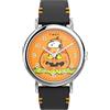 Timex Peanuts Pumpkin TW2Y12300 - Orologio da uomo da 40 mm, cinturino in pelle nera con quadrante arancione e cassa argentata