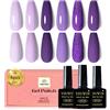 YSUVIN Smalto Unghie Semipermanente, 6 Colori Serie Viola, Viola Profondo Chiaro Glitterato Kit, Smalto Per Unghie Soak Off UV/LED Lampada Diy Manicure Nail Art Set, 8ml