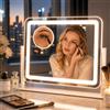 Sucedey Specchio cosmetico con luci, 46 x 36 cm specchiera da truccare illuminata, 3 modalità di colore e luminosità regolabile, controllo touch, specchietto ingranditore 10x staccabile (Bianco)