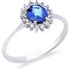 Gioielli di Valenza Anello in oro bianco 18k con diamanti e zaffiro blu ovale