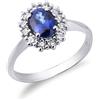 Gioielli di Valenza Anello modello a contorno in oro bianco 18k con Zaffiro blu e diamanti