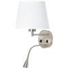 B·LED BARCELONA LED BarcelonaLed - Applique da parete E27 con faretto di lettura orientabile flessibile da 1 W, paralume in tessuto bianco, con 2 interruttore, per camera da letto, testiera del letto, comodino, salotto