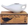 ANCIENTIMPEX Antico Pentola in ceramica IMPEX da 250 ml (bianco) con 5 bustine di sale neti, rimedio naturale per irrigazione nasale, sollievo sinusale e igiene nasale, vaso ayurvedico per risciacquo nasale