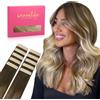 WENNALIFE Extension Capelli Veri Biadesivo, 10pz 25cm 20g Ombreggiatura dal Castano Noce al Castano Cenere al Biondo Candido Extension Biadesive Capelli Veri Lisci Remy Tape in Hair Extensions Capelli