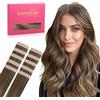WENNALIFE Extension Capelli Veri Biadesivo, 10pz 30cm 20g Balayage Marrone Cioccolato a Biondo Caramello Extension Biadesive Capelli Veri Lisci Remy Tape in Hair Extensions Capelli Setosi