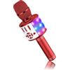 BONAOK Microfono Karaoke Cambia Voce, Microfono per Karaoke con Suono Magico, Macchina per Karaoke Bluetooth 4 in 1, Macchina per Cantare per Adulti, per Feste/Esterni/Viaggi (Rot)