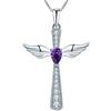 YL Collana Croce Ala d'Angelo 925 Argento Pietra portafortuna Febbraio Ametista Ciondolo Angelo Custode per Donna,Catena 45+3CM
