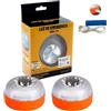 MAGIC SELECT 2x Luce di Emergenza V16, Omologata per Segnaletica Stradale di Auto e Moto. Luce Gialla Lampeggiante e Bianca Fissa con Accensione Automatica, Base Magnetica e Batteria Ricaricabile.