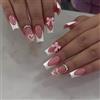 Goiern French Press on Nails - Unghie finte di design francese, in acrilico, con fiocco, quadrate, con brillantini e con disegno di un cuore