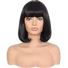 Morvally Parrucca Caschetto Corto Lisci Capelli Resistenti al Calore con Frangia Smussata Parrucche Quotidiane per Costume Cosplay (14, 2# Nere)