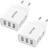 Nipow Caricatore USB Multiplo 2Pack, Presa USB Multipla 3Porte 15W/3A Alimentatore U-SB Spina Caricabatterie Caricatore Rapido per A-pple 14/13/12/11 Pro/X/8/7/6/5,Samsung Galaxy/Note,Huawei,Xiaomi