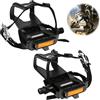 BAIFULAI Pedali Bici con Clip e Cinghie, Pedali MTB, Anti-Slittamento Pedali Flat per Bicicletta BMX Ciclismo, Universali Pedali Bicicletta, Pedali Bici per Cyclette Spin Bike e Biciclette da Esterno