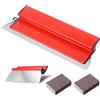 Behogan Spatola per superfici 40 cm, lama in acciaio inox, sostituibile, flessibile con impugnatura ergonomica a Z per decorazione da parete e lavori di costruzione, set di attrezzi con 2 spugne abrasive a