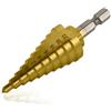 ACENIX® Set di punte per trapano a gradino, in acciaio ad alta velocità, rivestite in titanio, 4-22 mm, HSS 4241, esagonali, per lamiera, con panno per la pulizia.