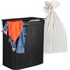 Relaxdays Cesto Biancheria in bambù con Coperchio, 2 Scomparti, Sistema di smistamento, 60×52×32 cm, Nero