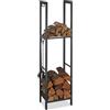Relaxdays Scaffale Porta-Legna con 2 Ripiani, 150 x 40 x 30 cm, 4 Ganci per gli Accessori da Camino, Acciaio, Antracite