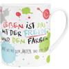 H:)PPY life Happy Life 45358 XL Tasse mit Motivdruck: Leben ist das mit der Freude und den Farben. Nicht das mit dem Ärger und dem Grau, mit Geschenkbanderole